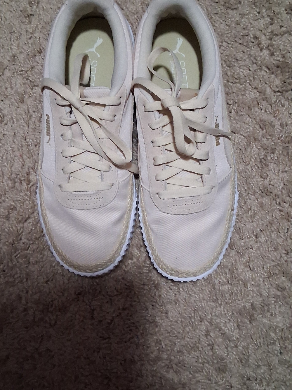 Puma Women’s Light Cream Canvas Lace-Up Sneakers